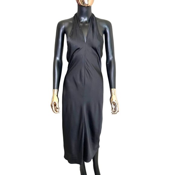 Express Black Halter Cocktail Midi Dress NWT Sateen Slip Style Size Small - Picture 2 of 11
